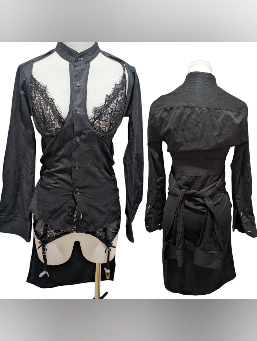 Upcycled Gothic Button-Up Blouse with Boob Cutouts (fits Small)‼️Open to Offers